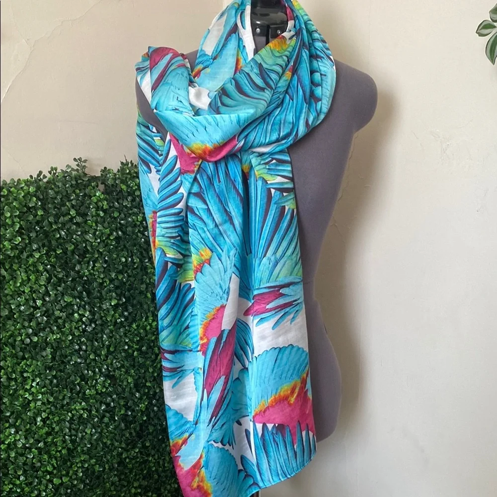 Echo Tropical Feathers Blue and Pink Scarf